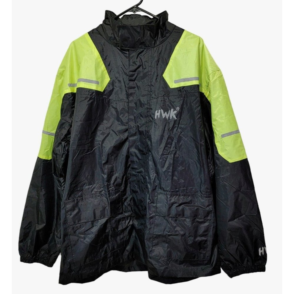 HWK High Visibility Motorcycle Rain Jacket Unisex Size L READ MEASUREMEN…